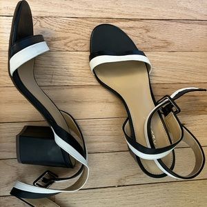Talbots black and white block heels sandals size 9
